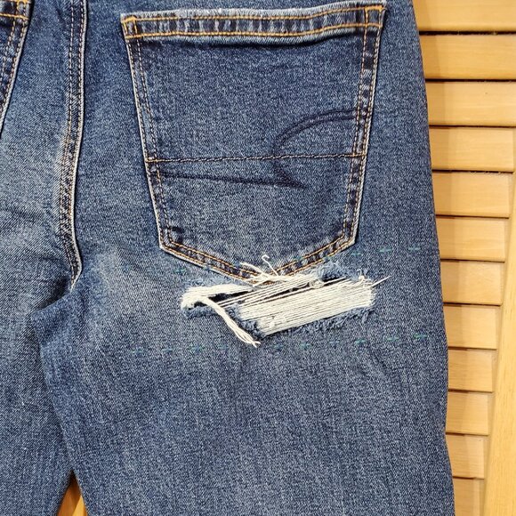 AE Strigid Super Hi-Rise Ankle Straight Distressed Patched Jeans 2 - Picture 10 of 12